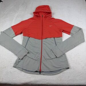 Nike Dri-Fit Women's Hooded Running Jacket Orange Gray Full Zip Athletic M